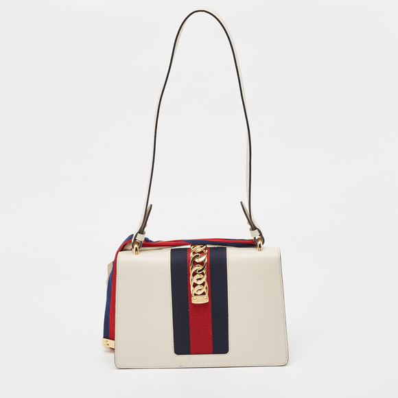 GUCCI Off White Leather Small Web Sylvie Shoulder Bag - Picture 1 of 8
